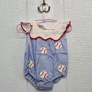 NWT 3/6 Months Marie Nicole Baseball Romper Bubble